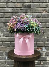 Цветочная композиция из Гипсофила и Розы в шляпной коробке в Льгове