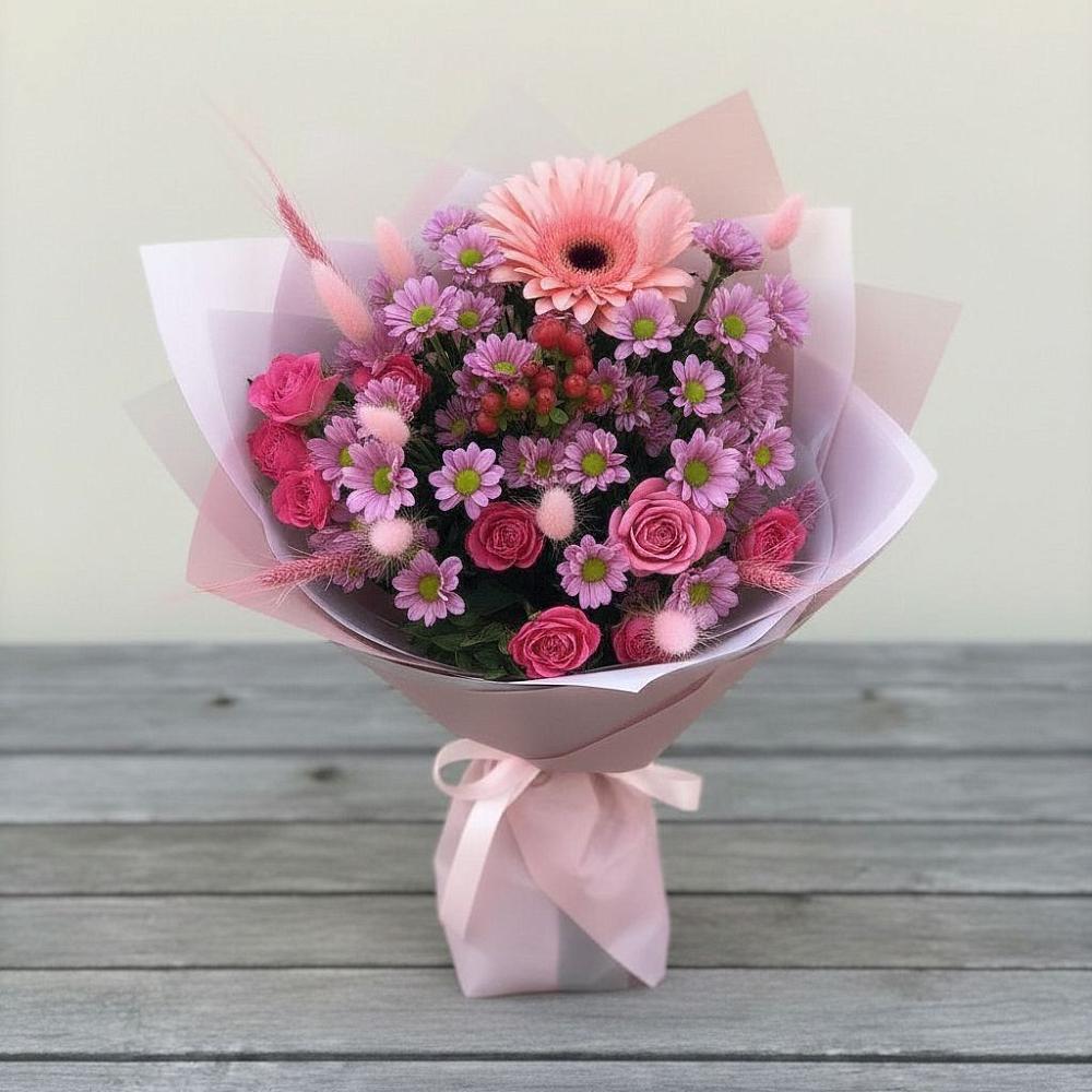 Букет цветов из: Розы, Герберы и Хризантемы в Льгове